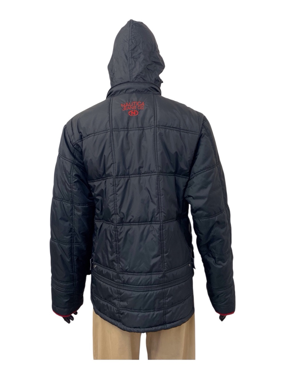 Nautica Black Quilted Puffer Jacket with Red Accents,L - Picture 6 of 14